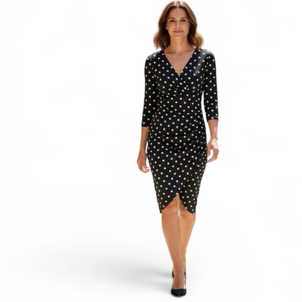 Lauren Ralph Lauren Black/White Polka Dot Wrap Dress Women’s Sz4 Career Cocktail